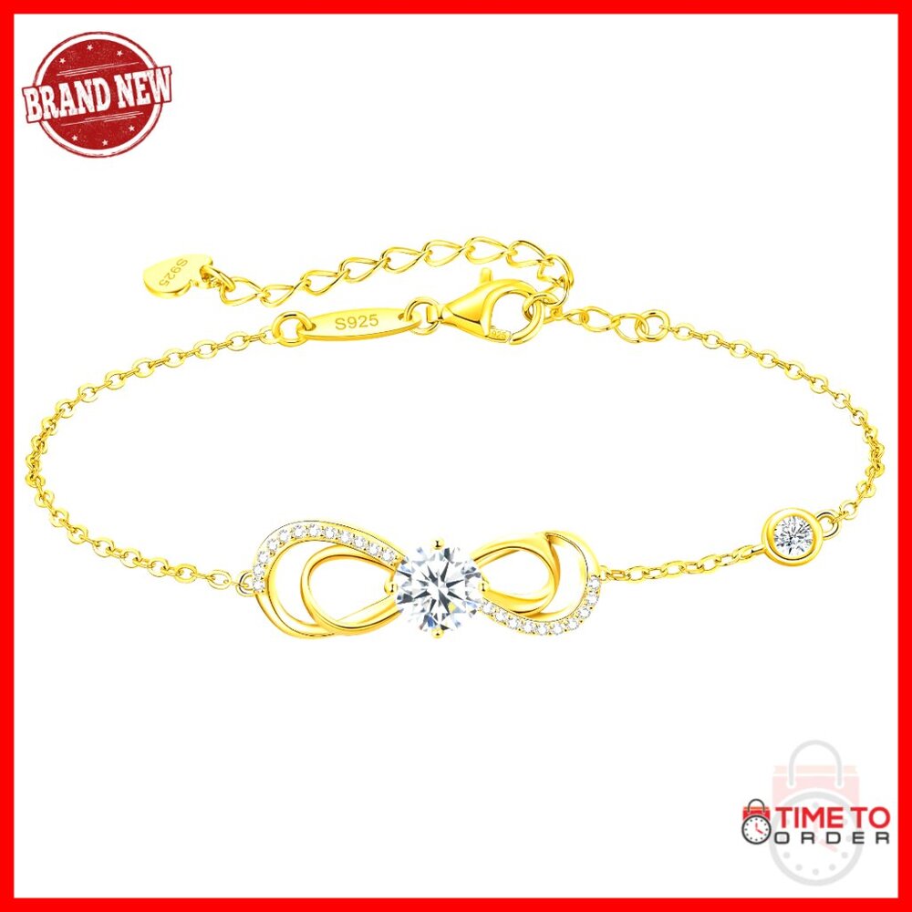 Sterling Silver Moissanite Infinity Heart Bracelet Adjustable Elegant Fine